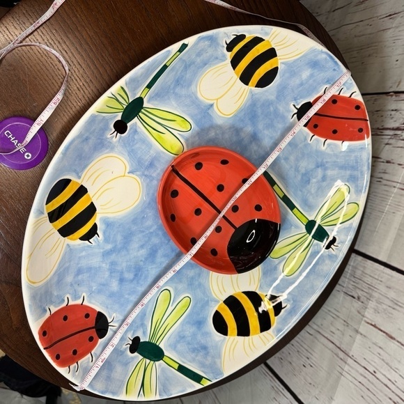 CLAY ART “Bumble Bee” hand painted chips n dip ceramic 2 piece serving platter - Picture 7 of 11